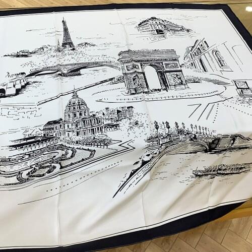 2021 New Arrical Paris Travel 18m/m Twill Silk Hand Rolled Edges 90*90cm