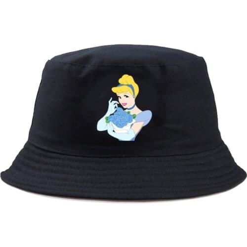 Disney Cinderella Princess Panama Bucket Hat Cartoon Headwear Girl Summer Casual Gorros Sweet Reversible Graphic Solid Harajuku