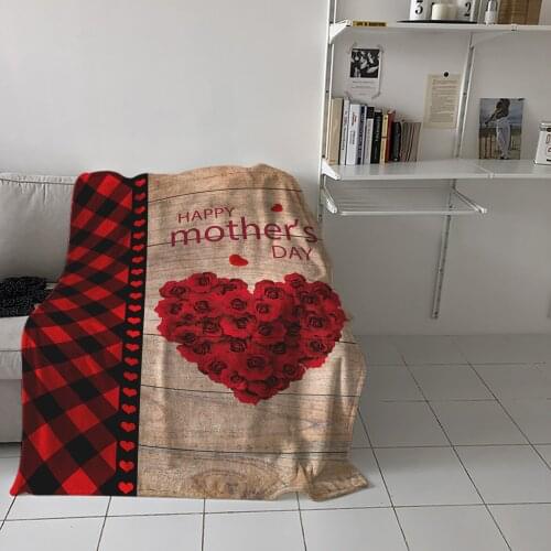 MotherS Day Plaid Love Red Flower Throw Blanket Home Sofa Decor Blanket Portable Soft Bedspread Microfiber Blankets for Beds