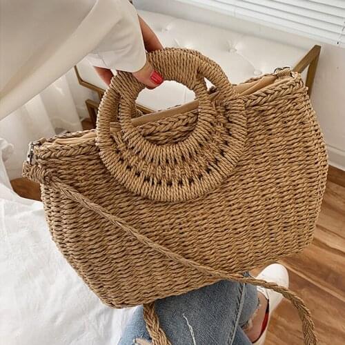 Summer Hot Straw Beach Bag For Women Handmade Crossbody Bag Raffia Circle Rattan Bags Bohemian Casual Woven Basket Bag Totes sac