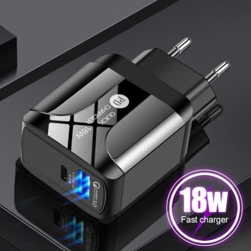 Travel Dual Ports PD 18W QC 3.0 Quick Charge Mobile Phone Fast Charger Integrated Smart Chip Safety Protection Adapter