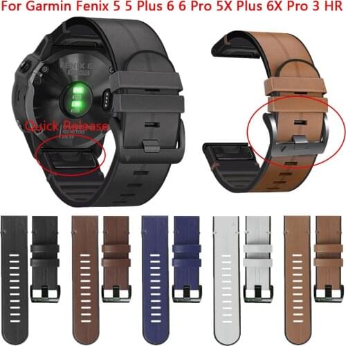 22 26mm Silicone Leather Strap Wirstband For Garmin Fenix 6X 6 Pro 5X 5 Plus 3 HR 935 945 Smart Band Bracelet Easy Fit Watchband