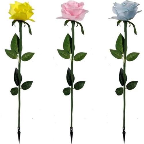 Rose Lantern With Leaves Silk Cloth Led Light Red Yellow Blue Color Floor Lamp Fit Outdoor Landscape Square Garden Decor SN3454