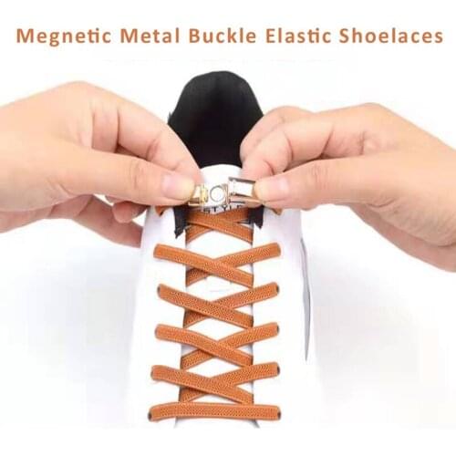 Metal Magnetic Buckle Shoe Laces Flat Shoelace Lazy Free Lace No Tie Elastic Sports Shoelace for Adults and Kids