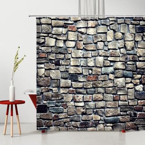 Chinese Style Retro Brick Texture Shower Curtains 3D Antique Stone Wall Pattern Bathroom Decor Washable Fabric Bathtub Screen