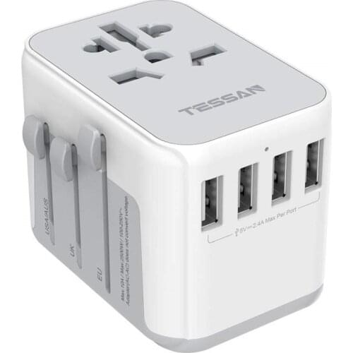 TESSAN International Travel Power Adapter All-in-one with 4 USB Ports EU UK USA AUS Plug Universal Travel Power Charger Sockets