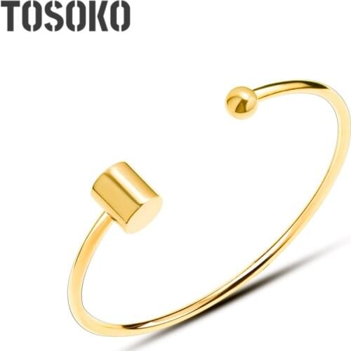 TOSOKO Stainless Steel Jewelry Gold Brick Steel Ball Bracelet Opening Soft Wire Twist The Bracelet Around For Women BSZ199