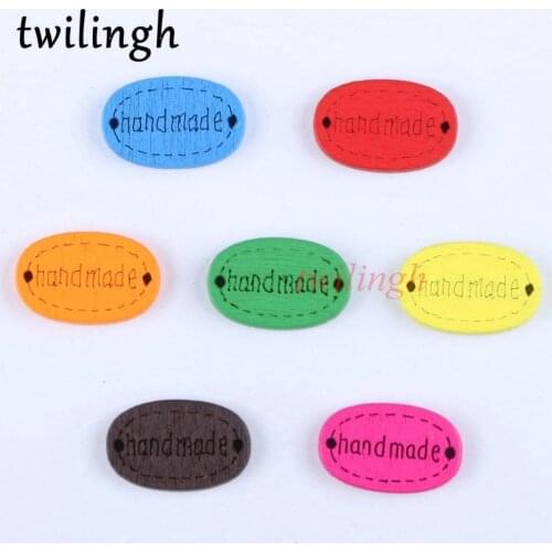 Twilingh 50Pcs Mixed Color Natural Wooden Buttons 2 Holes Wooden Buttons Handmade