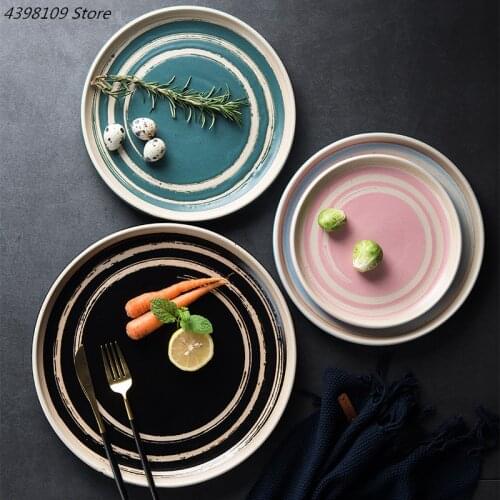 Japanese retro tableware ceramic plate creative hand-painted ceramic matte disc Western steak dish home kitchen cutlery dish