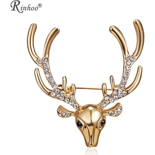 RINHOO Fashion Jewelry Vintage Christmas Deer Shape Elk Head Long Horn Wedding Engagement Brooch Pins for Women Men