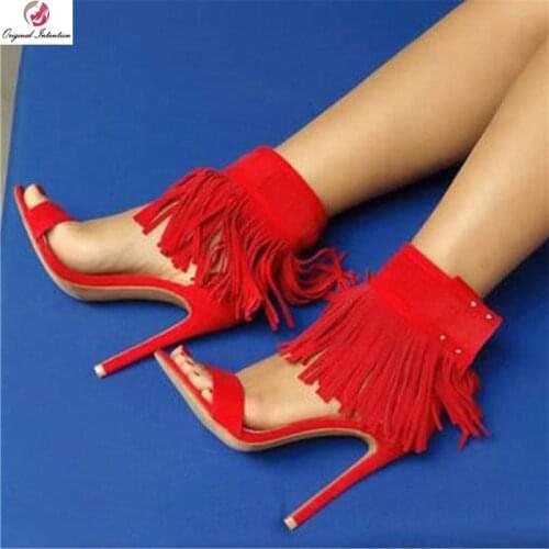 Original Intention Women Sandals Straps Open Toe Stylish High Heels Red Summer Party Shoes Woman Plus Size 4-2
