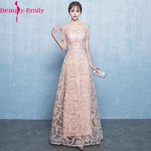 Sexy Off the Shoulder Short Sleeve Lace Beaded Evening Dress Long Boat Neck Lace Up Back A Line Women Dress Vestidos