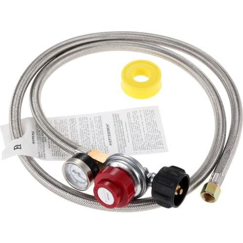 1set High Pressure Adjustable Propane Regulator Gauge Indicator 5 Foot 0-30 PSI Steel Braided Hose Gas Grill LP Burner Fryer
