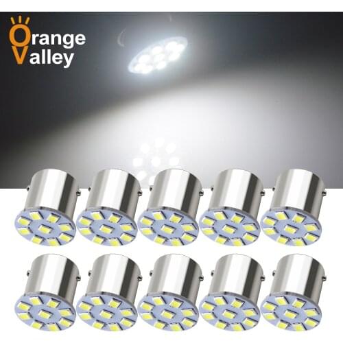 10PCS P21W 1156 BA15S LED Bulbs Car Lights Turn Signal Reverse Brake Light R5W 2835 LEDs DC 12V 24V Automobiles Lamp DRL