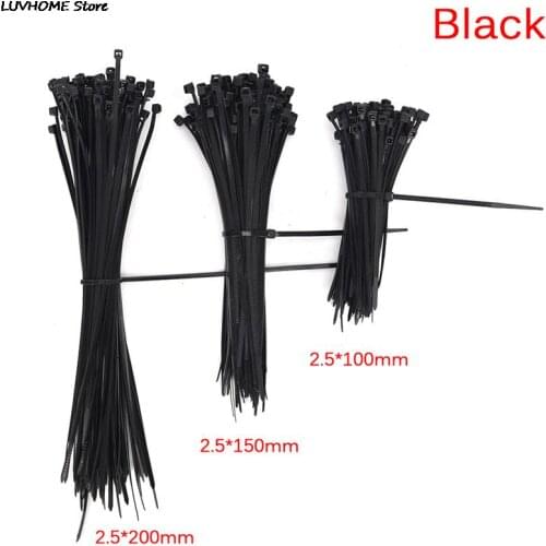 100pcs/lot 2.5*100mm Black Network Wire Nylon Plastic Self-locking Cable Zip Tie