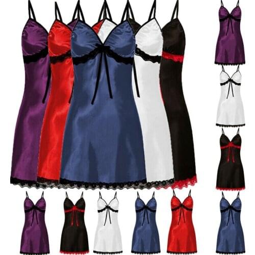 2020 Lingerie Women Silk Lace Robe Sleeveless Dress Babydoll Nightdress Nightgown Sleepwear