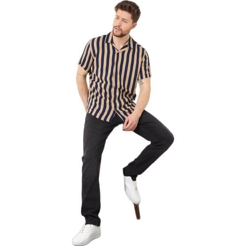 2021 Men Striped Shirt Lapel Streetwear Short Sleeve Button Casual Fashion Basic Shirts Summer Camisa Masculina S-2XL Gift men