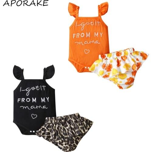 2021 0-24M Baby Girl Clothing Set Cute Letter Print Sleeveless Romper Top+Floral/Leopard Tutu Shorts Skirt Summer 2pcs Outfits