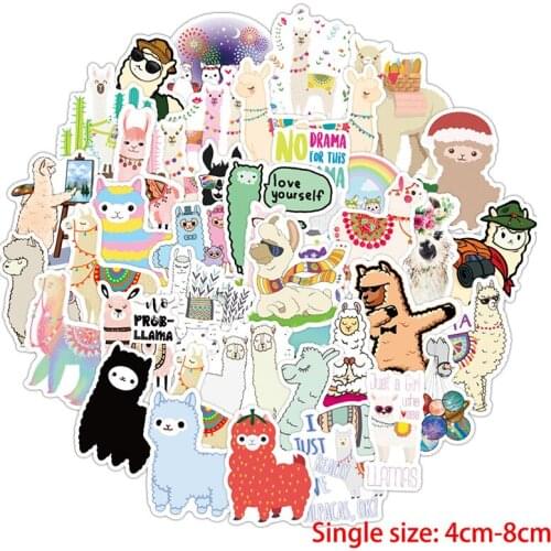 50PCS Kawaii Alpaca Cute Sticker Cartoon Camel Sheep Animal Stickers For Kids Reward Scrapbooking Bike Car Decals