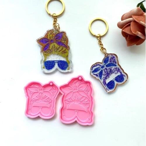 Shiny Glossy Sunglasses Girl Keychain Silicone Epoxy Resin Mold DIY Keychain Pendant Jewelry for Valentine Gift Craft