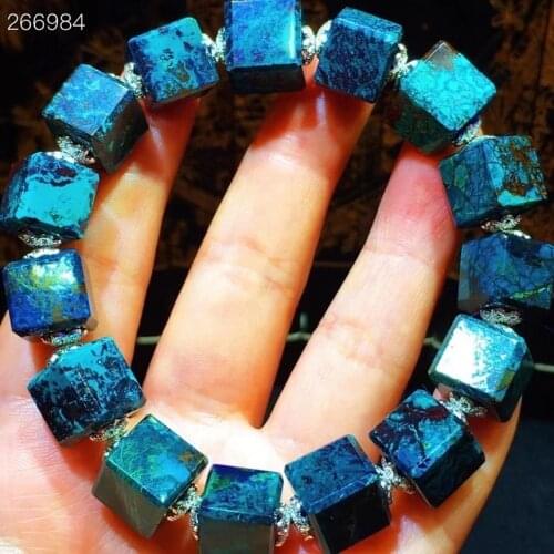 100% Natural Malachite Azurite Bracelet Strong Power Green Blue Stretch 10.7mm Gemstone Cube Round Beads Woman AAAAAA