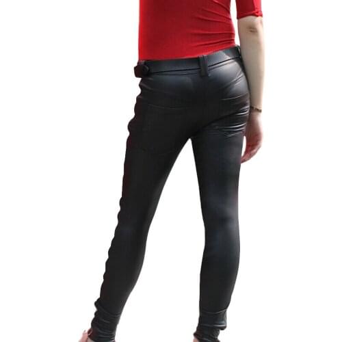 Faux Leather Pencil Pants PU Leather Trousers Sexy Inferior Smooth Men Personality Side Zip Casual Feet Pants Skinny Look Style