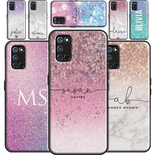 Personalised Initials Glitter Name Case For OPPO A91 A83 A3S A5S A1K A52 A72 A31 A53 A5 A9 2020 Find X3 Pro F5 F7 A15 Cover