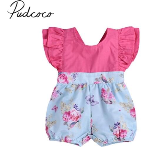 2019 Brand New 0-18M Infant Kid Baby Girl Floral Butterfly Patchwork Romper Ruffles Shortsleeve Backless Jumpsuit Summer Sunsuit