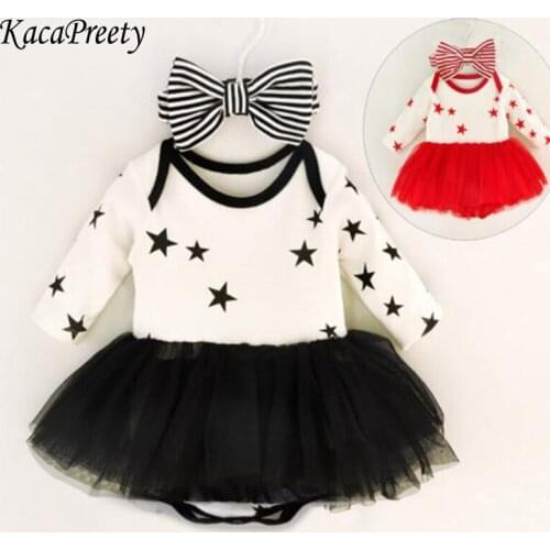 Red/black star printing baby dress autumn long sleeve kids dresses for girls party wedding costumes infant bebe vestidos