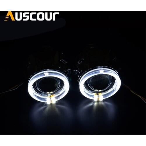 2pcs 2.5inch DRL day running angel eyes shrouds led white car Bi xenon hid projector lens mask cover headlight car styling
