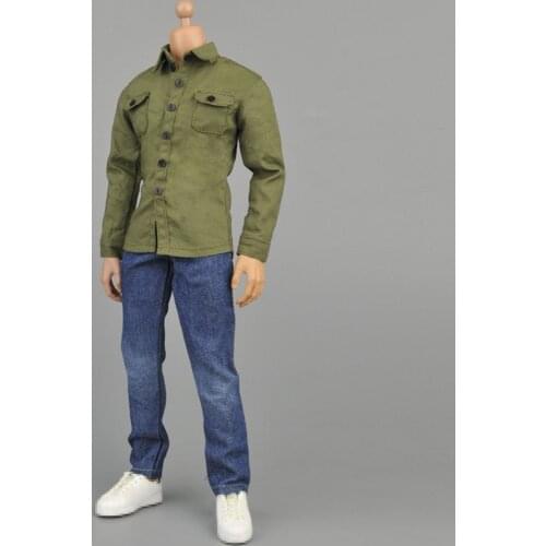 1/6 Scale Army Green Shirt + Jeans Clothes Accessories for 12 Inch , Male Action Figure