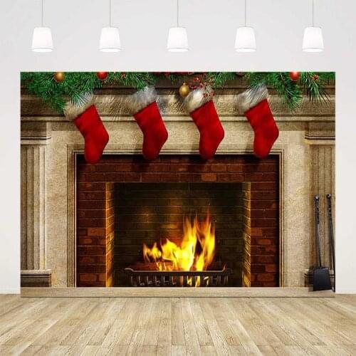 Burning flame fireplace photography backdrop retro red brick wall background for photo studio red sock photo booth background