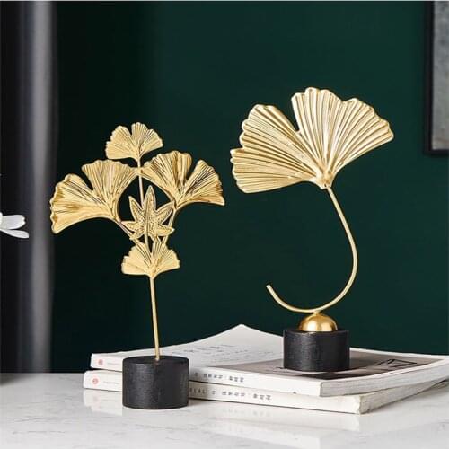 Hawaiian Palm Leaves Golden Structure Ginkgo Leaf Figurine for Interior House Home Modern Room Decoration Housewarming Gift