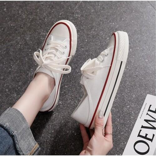 New 2021 Spring Summer Women Canvas Shoes Flat Sneakers Women Casual Shoes Low Upper Lace Up White Shoes
