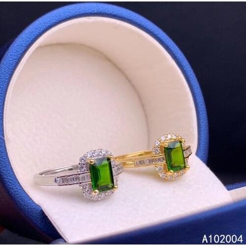 KJJEAXCMY fine jewelry 925 sterling silver inlaid natural gemstone diopside new Female ring lovely Support Detection