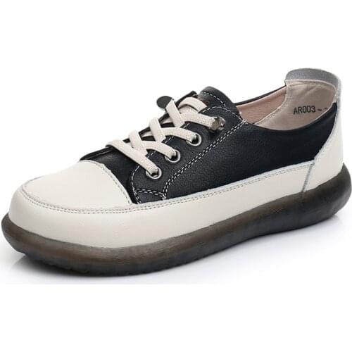 High Quality Womens Sneakers Genuine Leather Shoes Woman Lace- Up Flats Female Beef Tendon Bottom Cross-Tied Shoes Plus Size