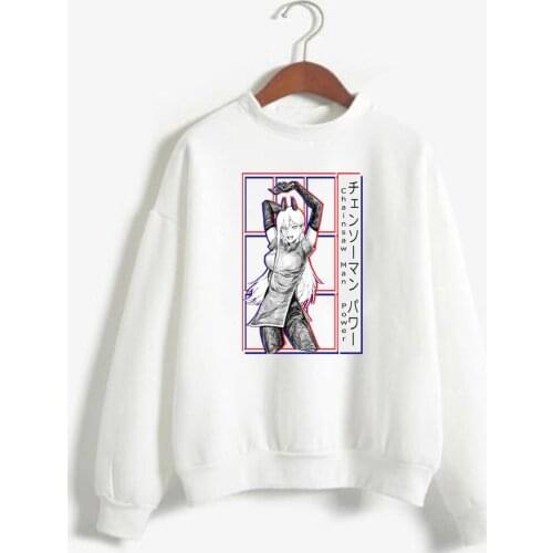 Harajuku Chainsaw Man Casual Hoodies Fashion Lace-up Women Hoody Power Manga Clothes Sweatshirt