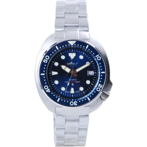 Heimdallr Mens Turtle Diver Watch Blue Dial Luminous Sapphire Crystal 200M Water Resistance NH35 Automatic Movement Wrist Watch