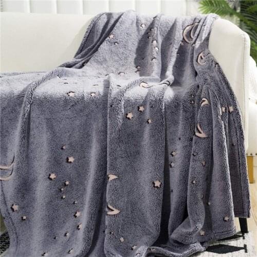 Soft Coral Fleece Plush Blanket Fashion Star Moon Pattern Luminous Blankets Machine Washable 120x150cm