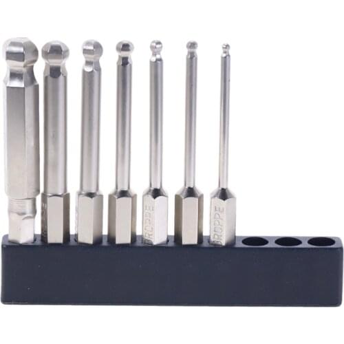 7Pcs Ball Bit Set Screwdriver Drill Screw Driver Bits S2 Steel Hex Magnetic Spherical 1/4"Hand Repair Kits Mini Tools