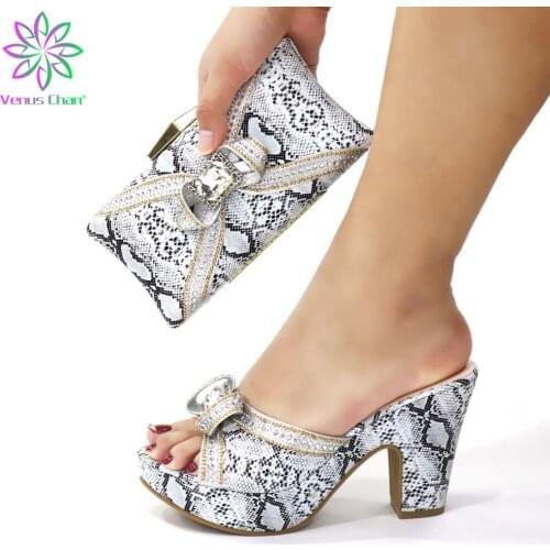 New 2020 Summer Womens Low Heels Slippers Italian Matching Shoe and Bag Set for Party Parties Shoe and Bag Italian Design Set