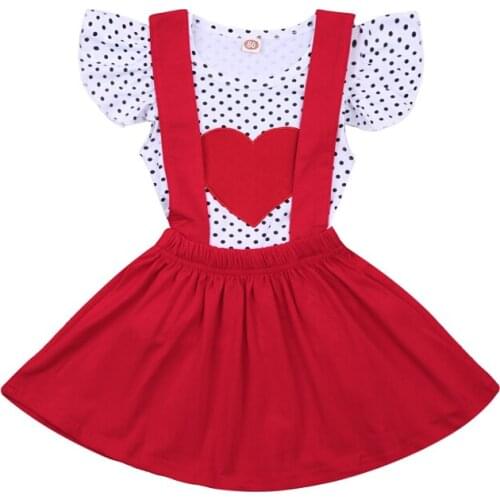 First Valentines Day Baby Girl Clothes Set Outfit Baby Lovely Heart Print T shirt+Cute Tutu Skirt Family Party Wear