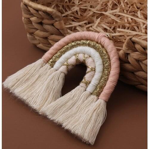 Rainbow Keychains Women Boho Key Holder Keyring Macrame Bag Charm Car Hanging