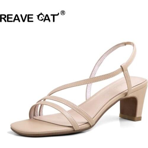 REAVE CAT Back Strap Women Sandals 2021 Summer High Heels Pumps Female Newest Sweet Fashion Genuine Leather Party Shoes Woman