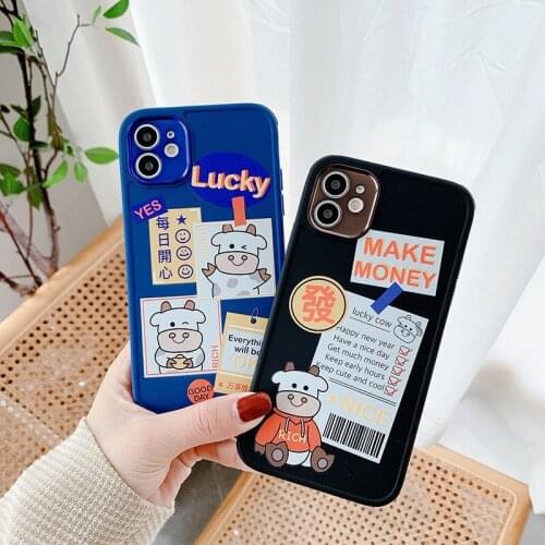 Luxury lucky Cattle soft Case For iPhone 11 12 Pro Max mini 7 8 Plus XR X XS MAX se silicone phone Cover Cow Relief fundas capa