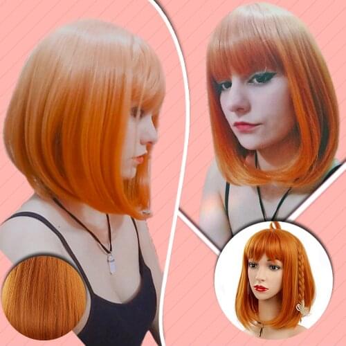 Synthetic Wigs for Women Yellow Orange Color Lolita Wigs 2020 New Arrivals Female Wig Cosplay 12 Inch false hair Wigs with Bangs