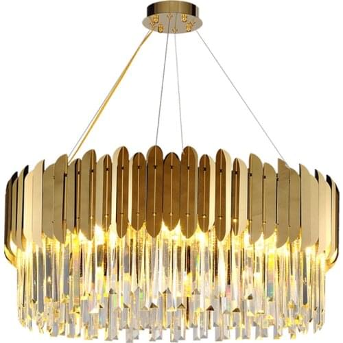 LED Postmodern Stainless Steel Crystal Gold Chandelier Lighting Lustre Suspension Luminaire Lampen Hanging Lamps For Foyer