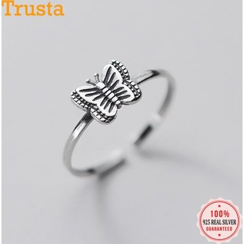 Trustdavis Real 925 Sterling Silver Minimalist Insect Butterfly Opening Rings For Women Wedding Party Fine S925 Jewelry DA1333