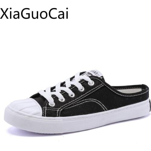 Spring and Summer Women Flat Canvas Shoes New Half Support Female Flat Shoes Korean Version Without Heel Lazy Flat Casual Shoes