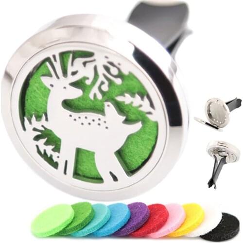 AMYA Jewelry 30mm Diffuser 316 Stainless Steel Pendant Car Aroma Locket Essential Oil Car Diffuser Deer Lockets Free 10pcs Pads